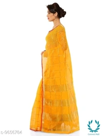  Kota Doria Cotton Zari Stripes Checks saree with Unstitched Blouse piece - Saree Length Size:5.5m Blouse  Length  Size:0.8, Yellow, Saree And Blouse Fabric:Cotton Blend, Pack of :1